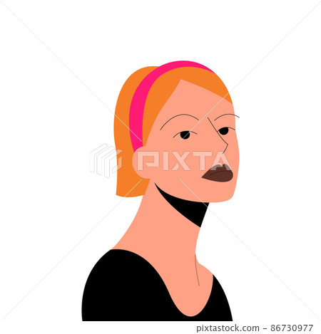 Porter of a red haired girl with a headband on her head on isolated background. Diversity of fashion and beauty. Colorful vector illustration in flat style. Porter of a red haired girl with a headband on her head on isolated background. Diversity of fashion and beauty. Colorful vector illustration in flat style. 86730977