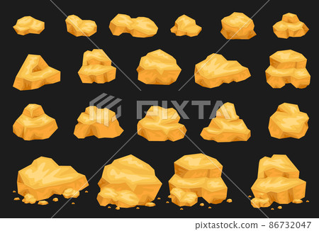 Set of isolated gold mine nuggets and rocks. Natural gems, golden mines elements. 3d gaming rocks, natural gemstones isolated on black. Set of isolated gold mine nuggets and rocks. Natural gems, golden mines elements. 3d gaming rocks, natural gemstones isolated on black. 86732047
