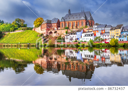 Saarburg, Germany - Old town and Saar River reflection. 86732437