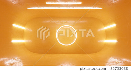 orange futuristic concrete room studio with bright lighting 3d render illustration 86733088