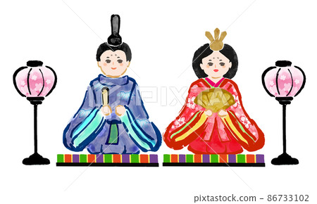 Hand-painted Japanese-style illustrations of Hina dolls Hand-painted Japanese-style illustrations of Hina dolls 86733102