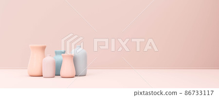 pastel rose and blue vases in front of pastel pink background 3d render illustration pastel rose and blue vases in front of pastel pink background 3d render illustration 86733117