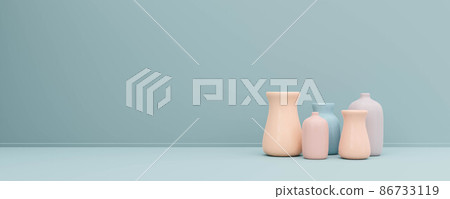 blue and rose vase on pastel blue background 3d render illustration blue and rose vase on pastel blue background 3d render illustration 86733119