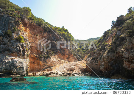 Zakynthos, Greece. Blue caves of the island of Zakynthos. 86733323