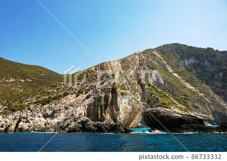 Zakynthos, Greece. Blue caves of the island of Zakynthos. 86733332