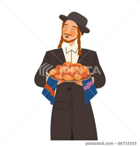 Gastronomic Tourism with Man Character with Side Curls Holding Authentic Jewish Challah Bread with Sesame Seed Vector Illustration Gastronomic Tourism with Man Character with Side Curls Holding Authentic Jewish Challah Bread with Sesame Seed Vector Illustration 86733583