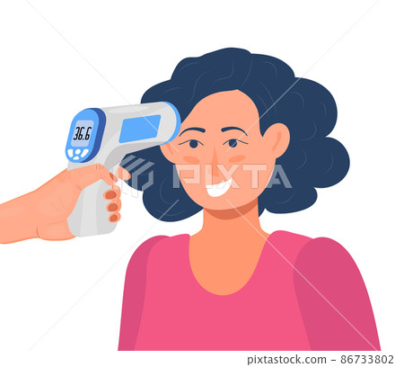 Body temperature check is required. Non-contact thermometer in hand. 86733802