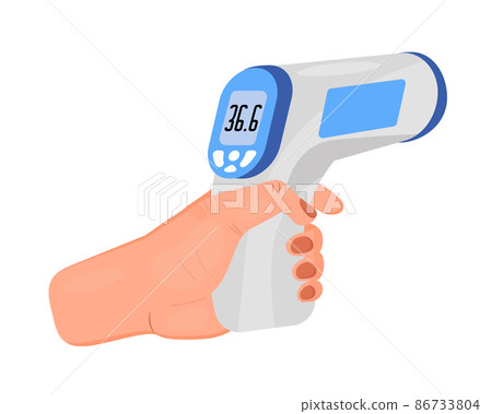 Body temperature check is required. Non-contact thermometer in hand. 86733804