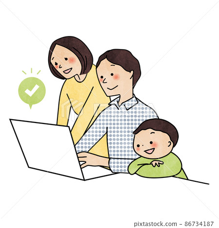 Family making a reservation on a computer Family making a reservation on a computer 86734187