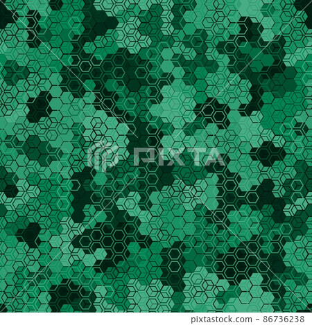 Emerald pattern of hexagons. Dark deep green and black halfrones colors 86736238
