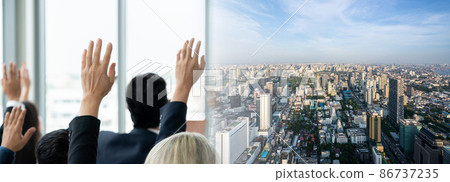 Group of business people meeting in a seminar conference widen view 86737235