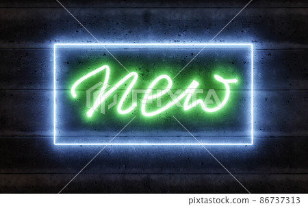 neon sign with the word new written in hand written letters on a concrete wall 3d render illustration 86737313