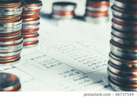 Pile of gold coins money stack in finance treasury deposit bank account saving Pile of gold coins money stack in finance treasury deposit bank account saving 86737584