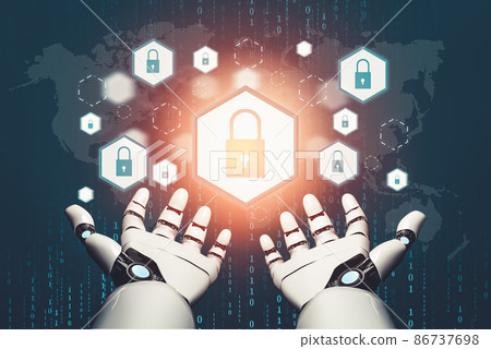 Futuristic AI thinking of droid robot artificial intelligence concept Futuristic AI thinking of droid robot artificial intelligence concept 86737698