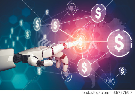 Futuristic AI thinking of droid robot artificial intelligence concept Futuristic AI thinking of droid robot artificial intelligence concept 86737699