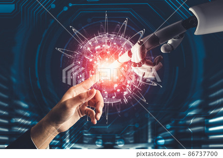 Futuristic AI thinking of droid robot artificial intelligence concept Futuristic AI thinking of droid robot artificial intelligence concept 86737700
