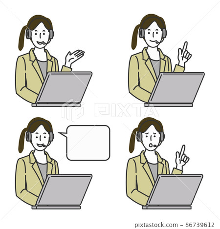 帶有收入麥克風的電話接線員上半身的插圖面部表情集 86739612