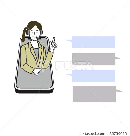Illustration facial expression set of the upper body of the telephone operator with an income microphone 86739613