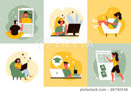 Distance Learning Design Concept - Stock Illustration [86740546] - PIXTA