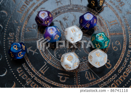 Zodiac horoscope with divination dice 86741118