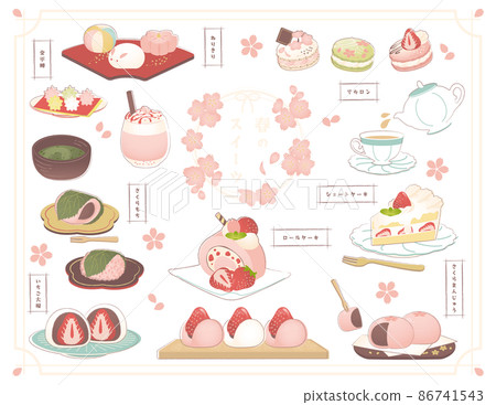 Sakura and strawberry sweets illustration 86741543