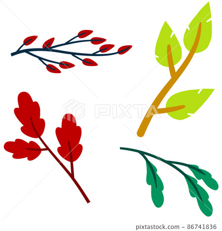 Branch with green leaves. Plant design. Set of Element of wood and nature. Branch with green leaves. Plant design. Set of Element of wood and nature. 86741836