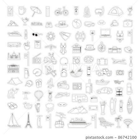 Collection of linear stickers for vacation and travel. Collection of linear stickers for vacation and travel. 86742100
