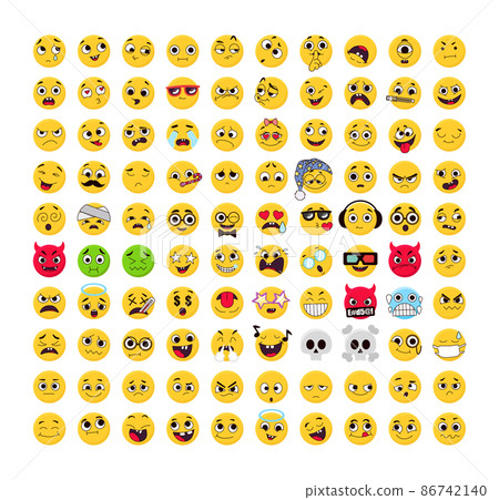 Big collection of emoticons for smartphones, apps, creating stickers and cards. Vector faces in cartoon style. 86742140