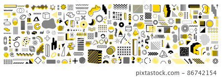 A collection of simple geometric shapes, patterns, abstractions, linear icons and shapes. Design elements. 86742154