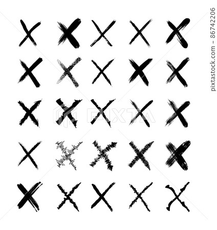 Vector collection of texturing crosses. Big set of grunge elements. Criss-cross and marks for your projects in a dirty and freehand style. 86742206
