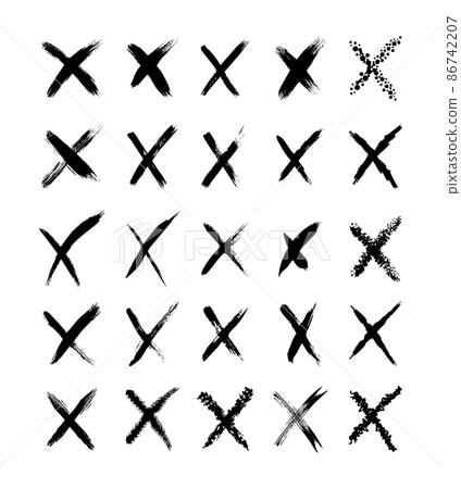 Vector collection of texturing crosses. Big set of grunge elements. Criss-cross and marks for your projects in a dirty and freehand style. 86742207