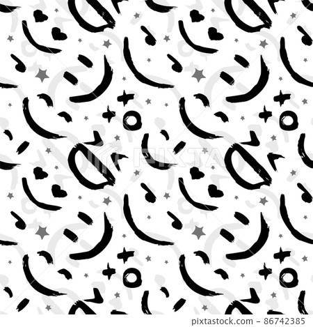 Vector seamless pattern with emoticons, emoji, kaomoji. Modern wallpaper with graffiti elements for the textile industry, prints, cards and wrapping paper. Excellent template for any of your designs. 86742385