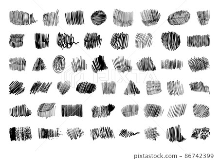 Collection of black texture hatches isolated on white background. Scribble with marker and pencil. 86742399