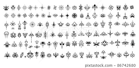 A set of flowers tattoos and patterns for creative projects and designs. 86742680