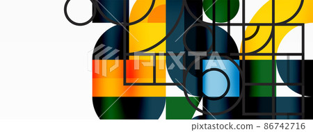 Minimal geometric abstract background. Circle square and triangle design. Trendy techno business template for wallpaper, banner, background or landing 86742716