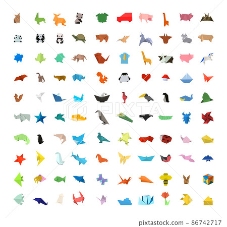 Vector collection of different origami figurines. 86742717