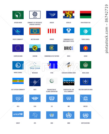 A collection of vector organizations flags isolated on a white background. 86742719