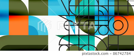 Minimal geometric abstract background. Circle square and triangle design. Trendy techno business template for wallpaper, banner, background or landing Minimal geometric abstract background. Circle square and triangle design. Trendy techno business template for wallpaper, banner, background or landing 86742784