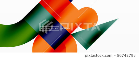 Circle and square geometric background. Round shapes with squares and triangles composition for wallpaper, banner, background or landing 86742793