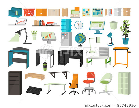 Collection of office furniture and accessories. Interior items. Collection of office furniture and accessories. Interior items. 86742930