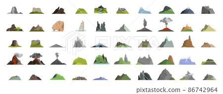 Collection of mountains, hills and landscapes. 86742964