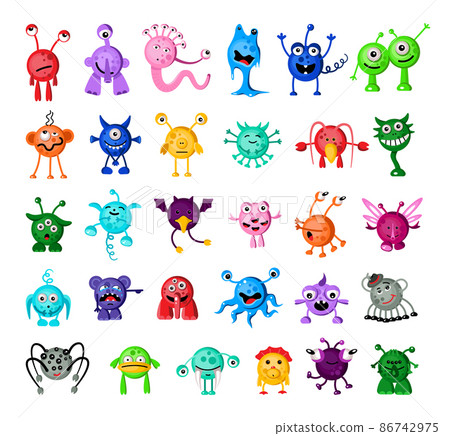 Set of cartoon colorful monsters. Childrens illustrations. 86742975