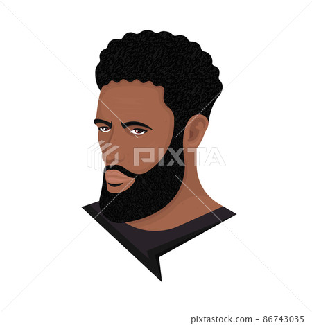 Vector illustration of a man with a drop fade afro and hollywoodian beard on a white background. The modern person with a stylish haircut. Template for barbershops, salons. Avatar in style realism. Vector illustration of a man with a drop fade afro and hollywoodian beard on a white background. The modern person with a stylish haircut. Template for barbershops, salons. Avatar in style realism. 86743035