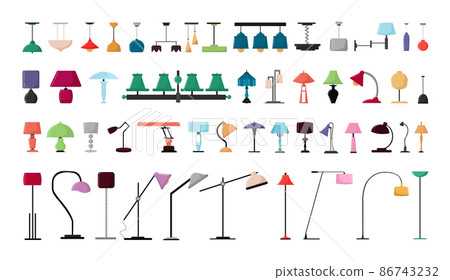 Vector set of lighting fixtures, lamps, floor lamps for home and office. 86743232