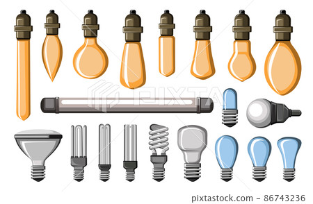 Collection of lamps for chandeliers, garlands, spotlights in trendy flat style. Collection of lamps for chandeliers, garlands, spotlights in trendy flat style. 86743236