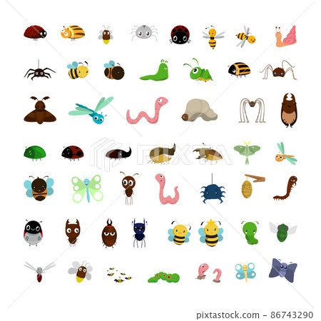 Collection of cartoon funny insects. Characters for children's books. 86743290