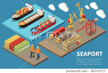 Cargo Seaport Isometric Concept - Stock Illustration [86743727] - PIXTA