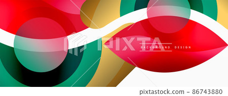 Abstract background with color geometric shapes. Beautiful minimal backdrop with round shapes circles and lines. Geometrical design. Vector illustration 86743880