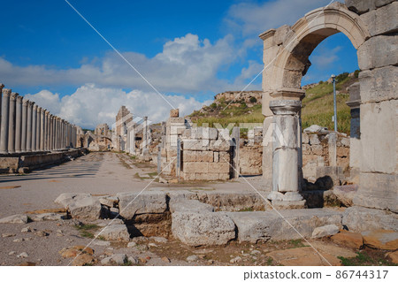 walk in Antalya Turkey on warm October afternoon, city Perge 86744317