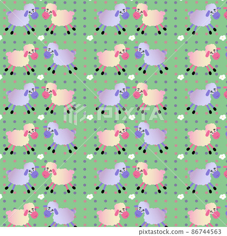 A seamless pattern with pink and purple lambs on polka dot background, vector illustration, eps 10 86744563